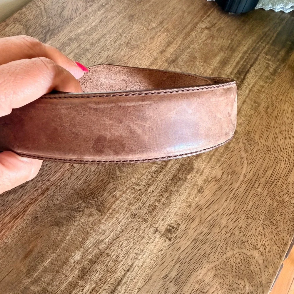 Brighton Brown Leather Belt with Silver Distressed Buckle